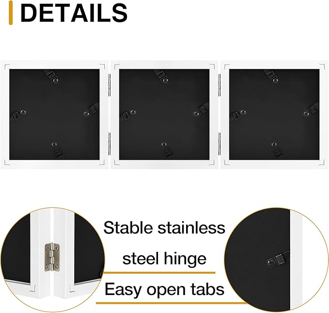 decorUhome Triple 4x4 Picture Frame Vertical, Engineered Wood Trifold Photo Frame with Plexiglass for Tabletop Display, 4x4, White