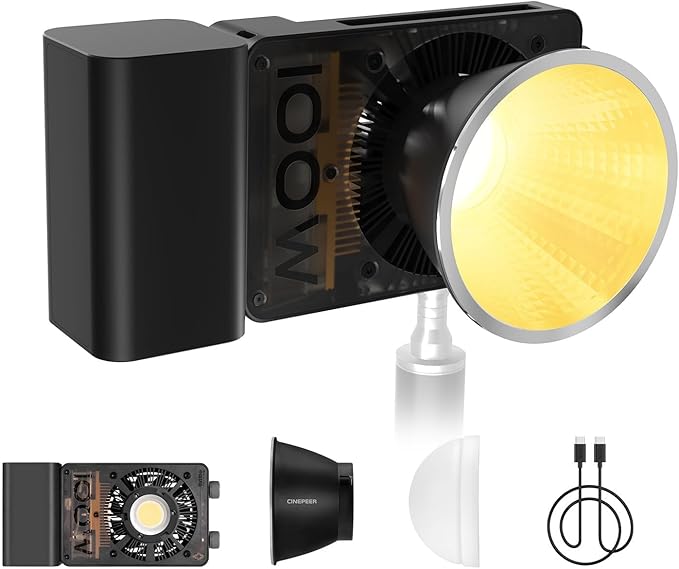 ZHIYUN CINEPEER CX100 100W LED Video Light, Built-in 4500mAh Battery COB Portable Photography Light Bi-Color 2700K~6500K CRI 96+ TLCI 97+ Continuous Output Lighting