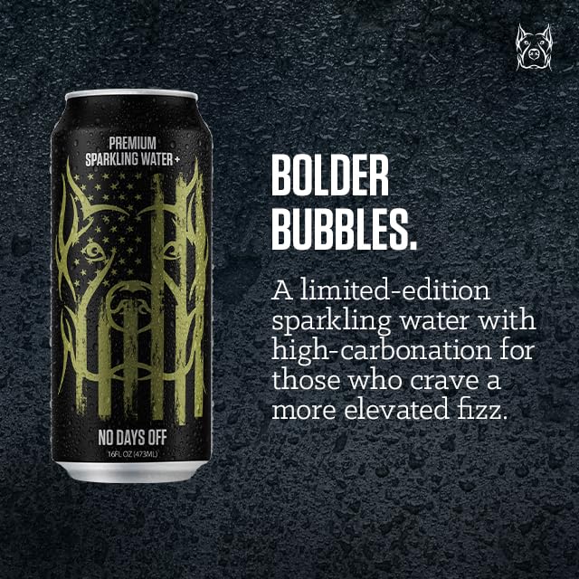 NO DAYS OFF Premium Sparkling Water+ Limited FREEDOM Edition - 12 Pack, 16 fl oz Can - Ultra-Purified Reverse Osmosis with MORE Bubbles, American Sourced-Filled-Packaged, Served in BPA-free Cans