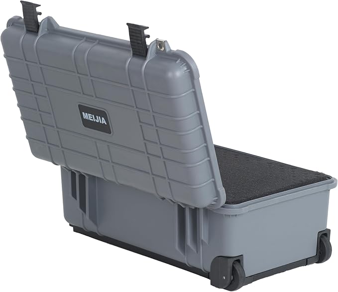 MEIJIA All Weather Rolling Waterproof Protective Case, Hard Camera Case,Dry Case with Retractable Pull Handle and Wheels,Foam Inserted,22 x13.81x9inches (Grey)