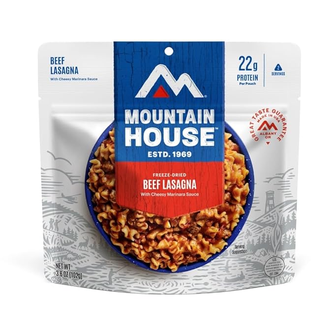 Mountain House Beef Lasagna Freeze-Dried Food for Camping, 12 Servings, 30-Year Shelf-Life