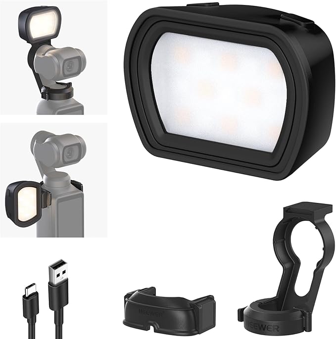 NEEWER Basics Magnetic Auxiliary Light Compatible with DJI OSMO Pocket 3 Gimbal Camera Creator Combo, USB C Rechargeable Mini LED Fill Lighting Attachment for Selfie Vlog Video Recording, M21 Black