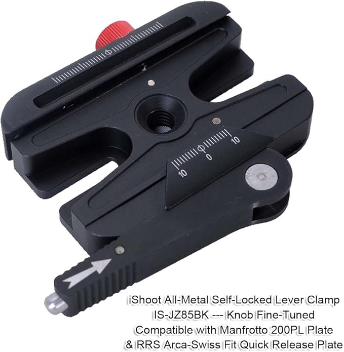 iShoot Long Lever Quick Self-Locked Clamp Adapter Quick Release Plate Converter Fine-Tuned by Knob, Compatible with Manfrotto 200PL Plate & Arca-Swiss Fit Camera Plate & Tripod Ball Head