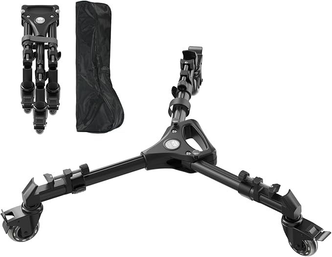 SIRUI Photography Tripod Dolly, Heavy Duty Universal Tripod Wheels with 3" Rubber Wheel, Adjustable Legs, 33lbs Capacity for DSLR Cameras Camcorder Photo Video Lighting (AM-DF02)