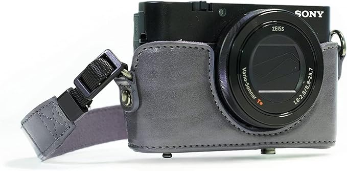 MegaGear MG680 Ever Ready Leather Camera Case compatible with Sony Cyber-shot DSC-RX100 VI, DSC-RX100 V, DSC-RX100 IV, DSC-RX100 III - Gray