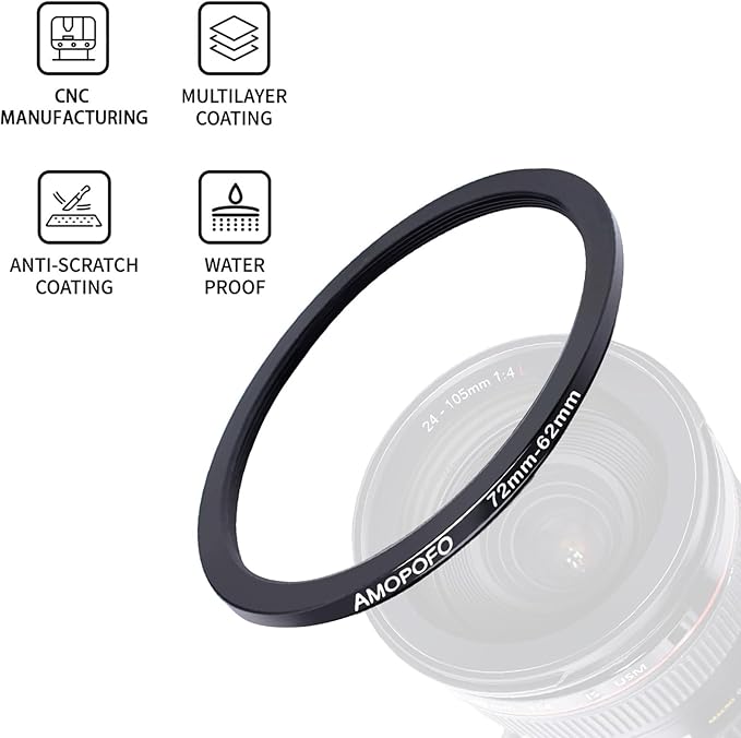 72mm to 62mm Camera Filter Ring /72mm to 62mm Step-Down Ring Filter Adapter for 62mm UV,ND,CPL,Metal Step-Down Ring