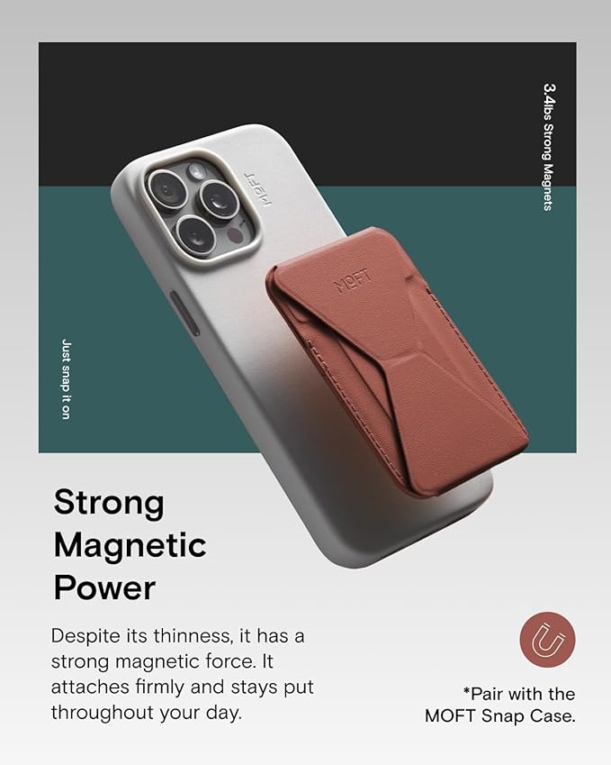 MOFT Magnetic Wallet Stand Compatible with iPhone 17/16/15/14/13/12 Series, Angle Adjustment & Magsafe Compatible MOVAS Phone Stand,Sienna Brown