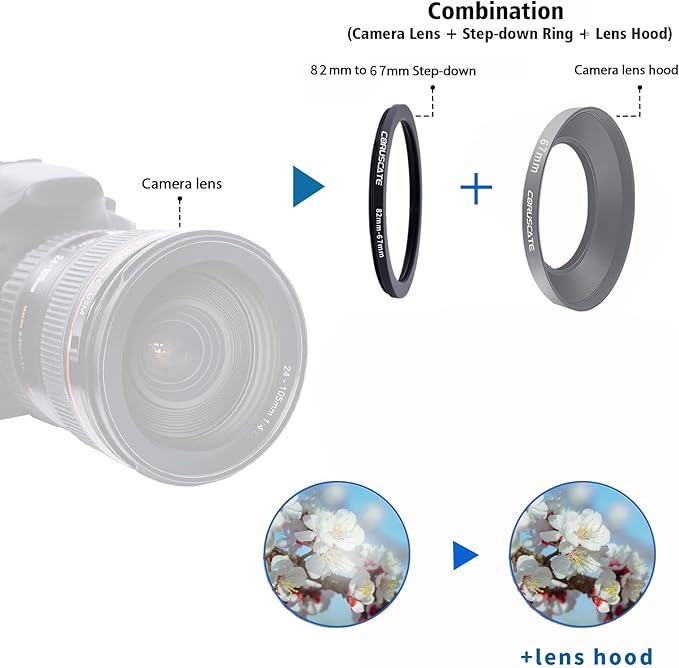 82mm to 67mm Camera Filter Adapter Ring,82mm-67mm Lens Adapter Metal Filter Rings Compatible All 82mm Size Lens and 67mm Thread Size Camera Accessory+1pcs Lens Cleaning Cloth.
