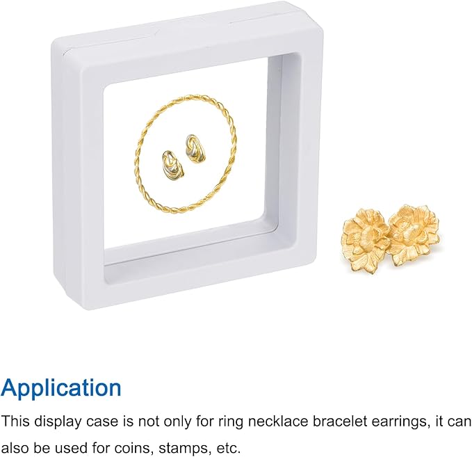 MECCANIXITY Floating Frame Display Holder Stand 3D Jewelry Display Box 2.76 x 2.76 x 0.79 Inch White for Ring Necklace Bracelet Earring Pack of 2