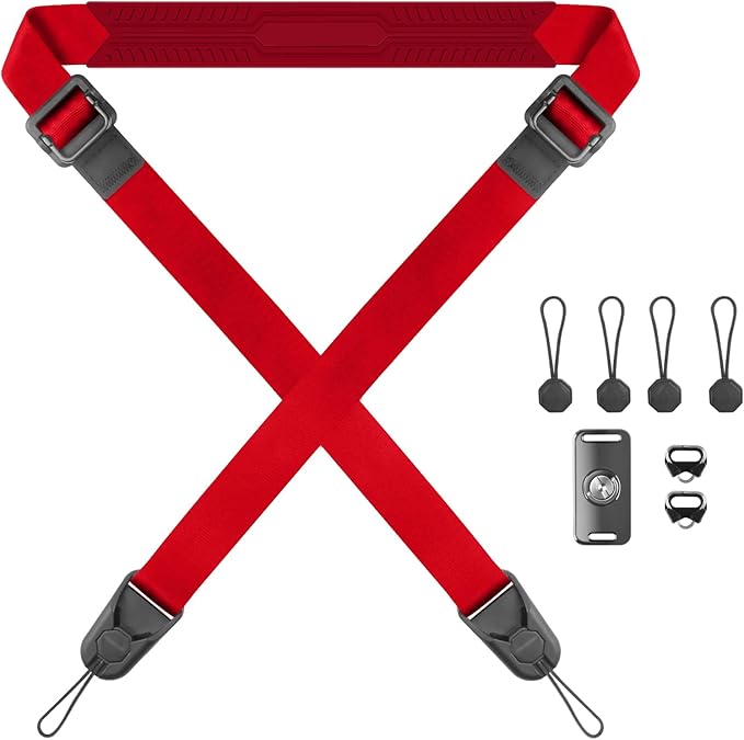 Adjustable Camera Strap, Universal Camera Strap with Quick Release and Connection, Comes with Comfortable Silicone Shoulder Pads and Base, Smooth and Sturdy, Strap Width 1''(2.5cm Red)