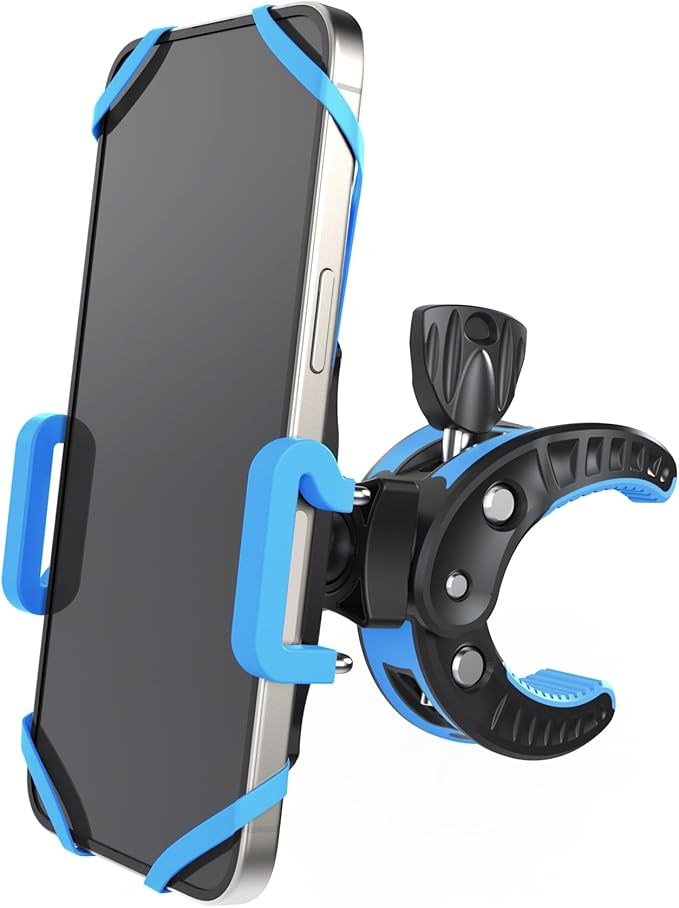 Crescendo CR-30 SlimClip Mic Stand Phone Holder, iPhone Clamp Mount, Pole Phone Mount, Microphone, Music or Drum Stand, Mic/Phone Clip - for iPhone, Samsung Galaxy, Pixel, Any Smartphone (Blue)