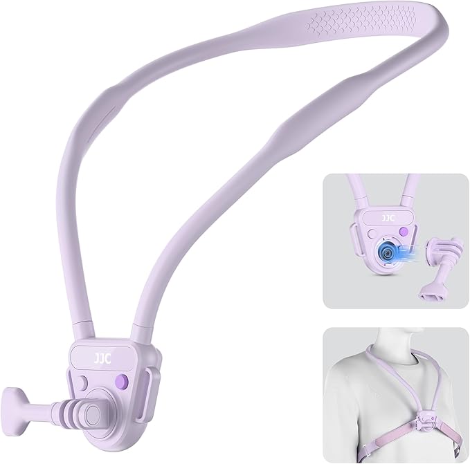 JJC Neck Mount for Gopro 13/12/11, DJI OSMO Action 5 Pro/4，Insta360 X5/X4/Ace Pro & More Action Cameras, POV Neck Holder with Quick Release for Content Creating Video Filming Women-Purple