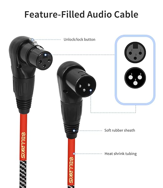 2-Pack Right Angle XLR Cable,1.6FT,Adjustable-Female XLR to Male XLR Microphone Mic Cable Cord, 90 Degree Female to 90 Degree Adapter for Sound Devices Mixer Recorder