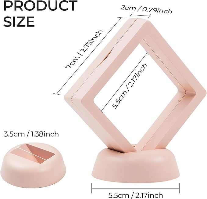 Ring Challenge Coins Display Stand, 3D Display Floating Frame Jewelry Medallion Specimen, Ring Shadow Box Case, 2.75"x2.75"x0.79"(Pink - 2PCS)