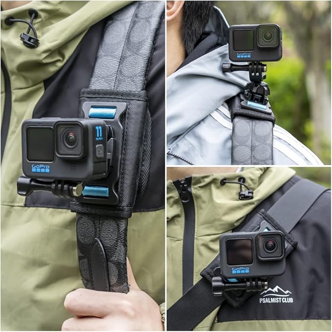 SUREWO Bag Backpack Shoulder Strap Mount with Universal Ball J Hook Compatible with GoPro Hero 13/12/11/10/9/8/7/(2018)/6/5 Black,DJI Osmo Action 5 pro/4/3 and Most Action Cameras