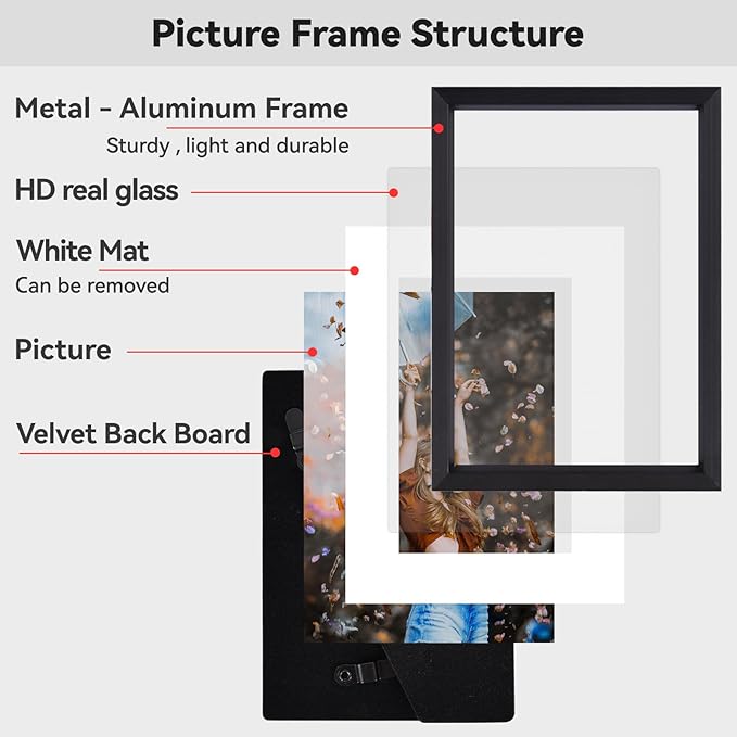 3x5 Picture Frame, Black Metal Photo Frames with HD Glass, Fits 2x3 with Mat or 3 x 5 without Mat, Display for Wall and Table, 1 Pack