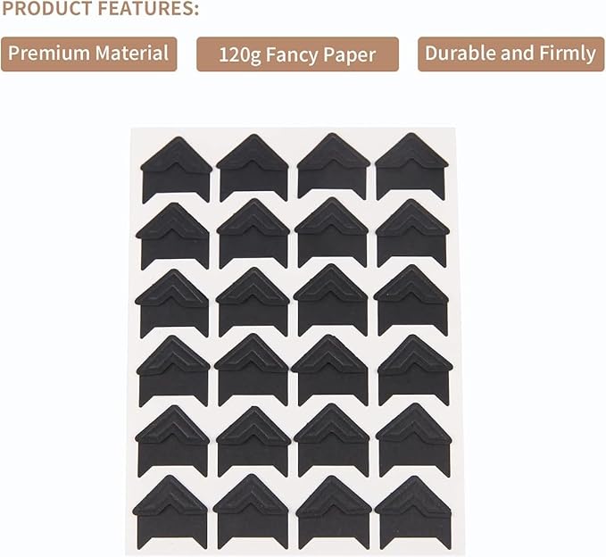 GOONAVI 480 Pcs Black Acid-Free Photo Corners Mounting Self Adhesive for DIY Photo Album, Journal & Stickers for Guestbook