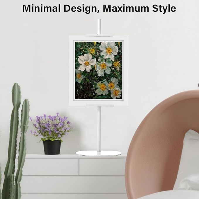 Adjustable Tabletop Easel Stand - Up to 28" Height, Metal Easel Stands for Sign, White Modern Picture Easels for Display, Heavy Duty Easels with Base for Art Paintings Photos