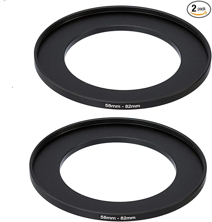 (2 Pcs) 58-82MM Step-Up Ring Adapter, 58mm to 82mm Step Up Filter Ring, 58 mm Male 82 mm Female Stepping Up Ring for DSLR Camera Lens and ND UV CPL Infrared Filters