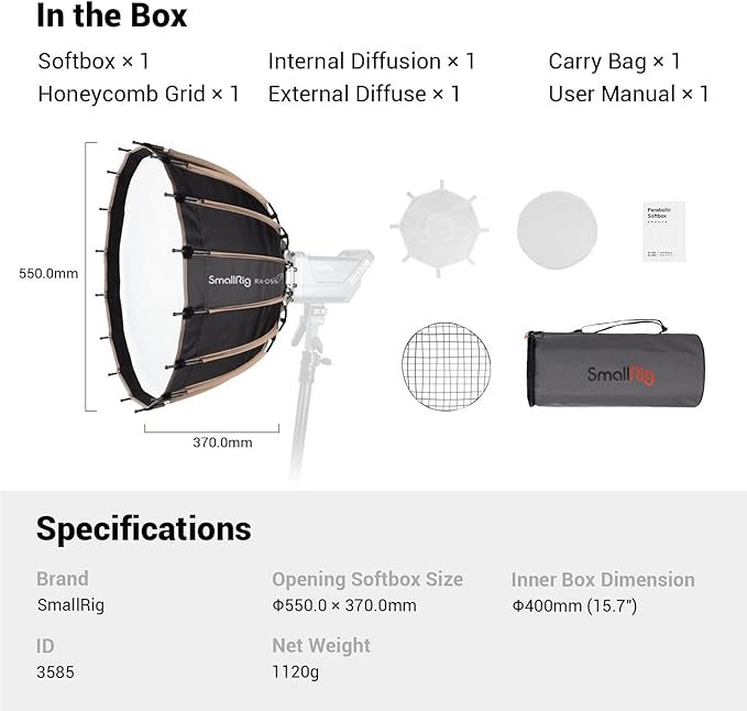 SmallRig Parabolic Softbox Quick Release, Parabolic Softbox, Compatible with SmallRig RC 120D/RC 120B/RC 220D/RC220B and Other Bowens Mount Light (21.6inch/55cm)