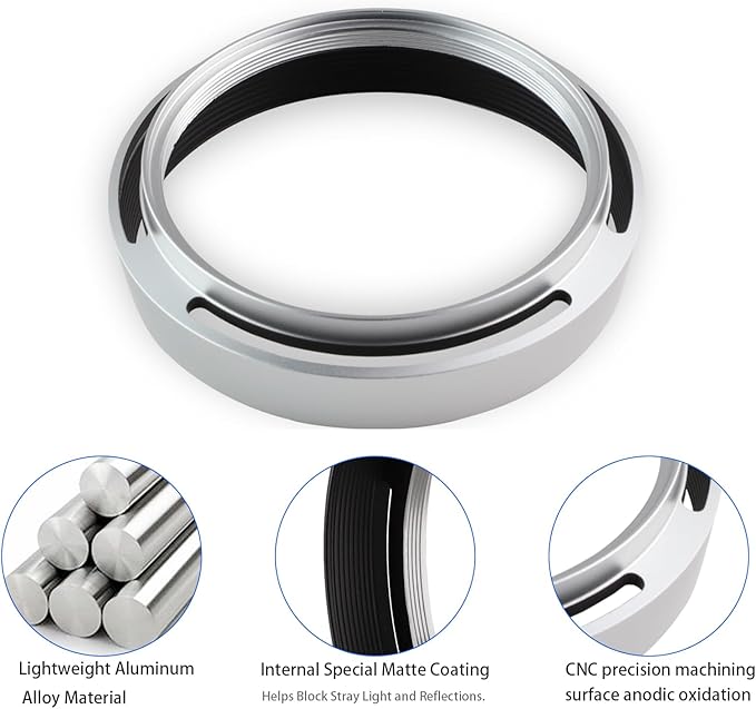 Haoge Metal Lens Hood Shade for Leica Q3 Q3 43 Q2 Q-P QP Q Typ 116 Typ116 Camera Silver LH-LQOS