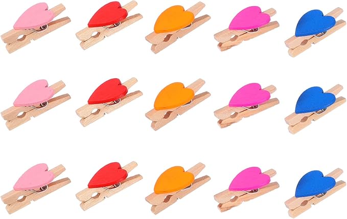 Garneck 100 Pcs Mini Heart Clothespins Wooden Photo Clips Snack Bag Clips DIY for Home Decor and Craft Display Random Color Random Color