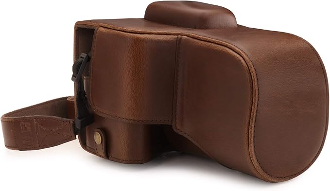 MegaGear MG1608 Ever Ready Leather Camera Case compatible with Canon EOS Rebel T7 (18-55mm), 2000D (18-55mm) - Dark Brown