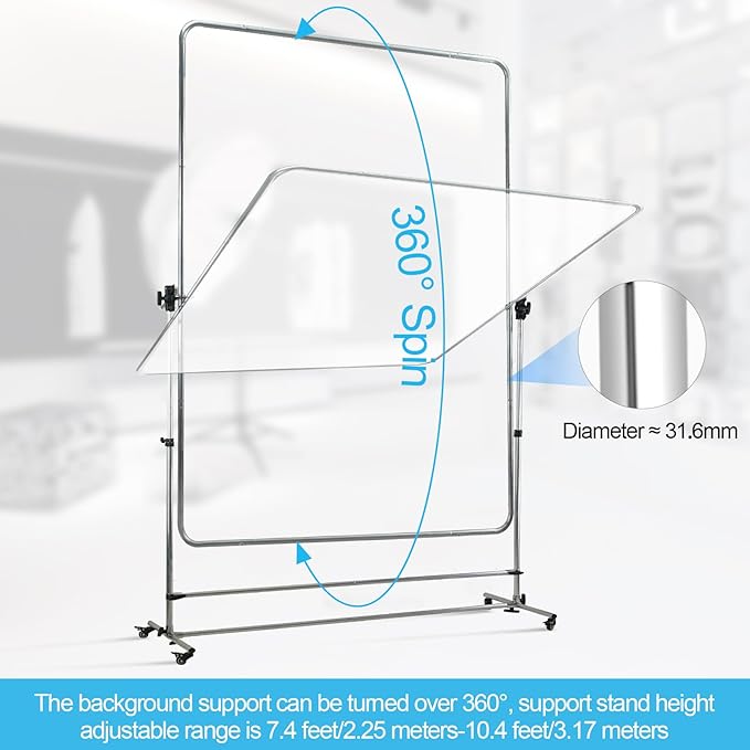 Photography Light Diffuser 79x59inch with Translucent, High-grade black cloth, 360° Rotatable Frame and 7-10 Feet Height Adjustable Support Stand with four Casters for Photo Video Shooting