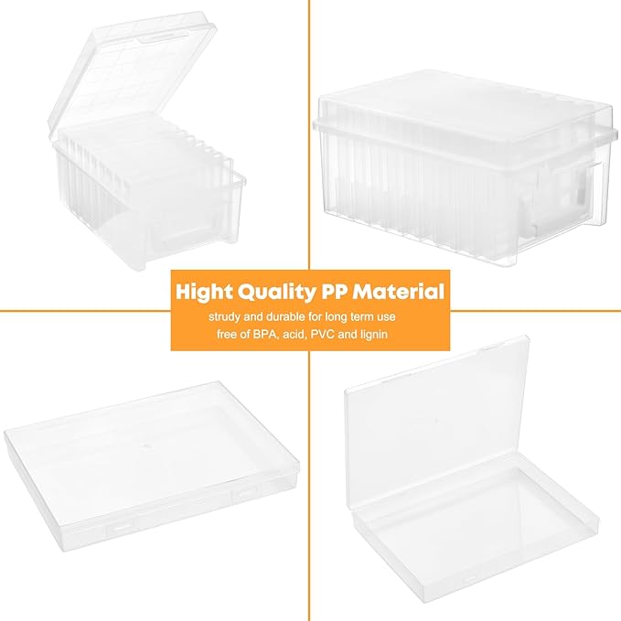 ALINK Photo Storage Box 5 x 7 In Photo Case, 10 Inner Large Photo Keeper, Clear Photo Storage Container, Seed Craft Cards Pictures Organizer, Plastic Office Organizer with 1 Label Sticker
