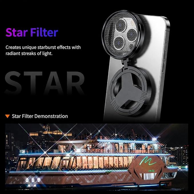 Anti-Glare Magnetic Phone Filter, 52mm CPL + Star & Polarizing Camera Filter, HD Foldable Portable Magnetic Lens Attachment for iPhone, Samsung & Android (1)