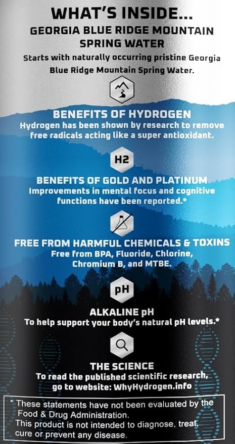 H2ForLife - Mental Clarity Hydrogen Rich Spring Water with Gold & Platinum Infusion, Focus & Energy Beverage, 12 oz per Can (Pack of 6)