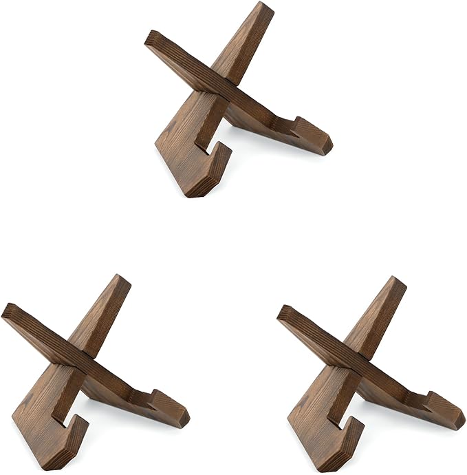 Plate Stand for Display - 3 Pack 4.5 Inch Holder, Wooden Picture Frame Easel, Decorative Table Top Brown