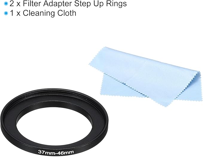 PATIKIL 37mm-46mm Metal Step Up Ring with Cleaning Cloth, 2 Pack Camera Lens Filter Adapter Ring Aluminum Filter Adapter Ring for Camera Lenses Hood, Black