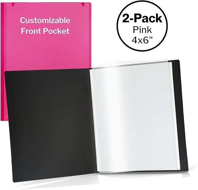 CRANBURY Small Photo Album 4x6 (Pink), 2-Pack 4 x 6 Photo Book, 24 Pockets Shows 48 Pictures, Mini Plastic Picture Album Binder with Customizable Cover