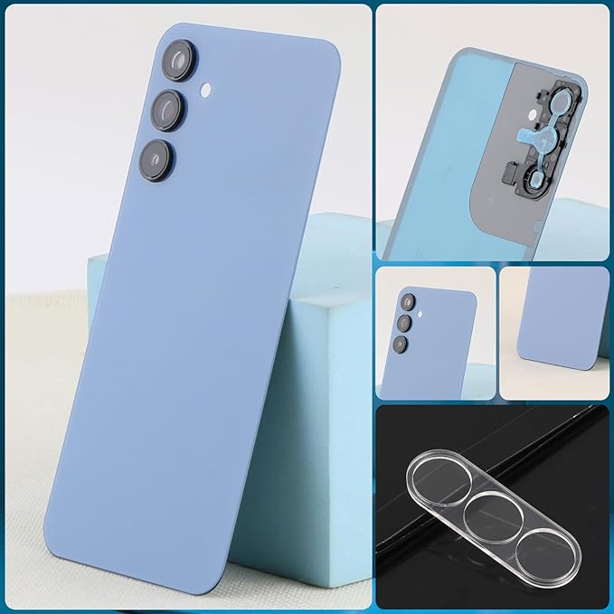 YWLRONG for Samsung Galaxy A15 Back Glass Replacement for Samsung Galaxy A15 5G A156U A15 4G A155U Rear Glass Replacement Battery Cover Housing Door Accessories Parts with Repair Tools (Blue)