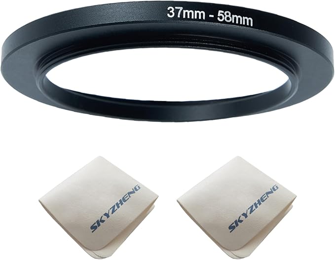 37mm Lens to 58mm Camera Lens Adapter 37mm to 58mm Step Down Ring Adapter Ring for All Brands of UV ND CPL, with Premium Lens Wiping Cloth 2 Pack (37mm-58mm)