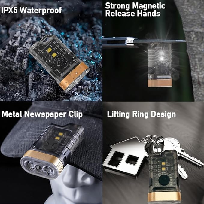 LED Small Powerful EDC Flashlight, 365nm UV Black Light, Mini Led Flashlight High LM, USB C Rechargeable Mini Keychain Flash Light with Clip, Tail Magnet, 9 Modes, Waterproof Pocket Flashlights 2 PC