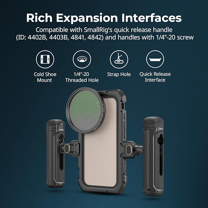 SMALLRIG Mobile Video Cage Basic Edition for iPhone 16 Pro Max with T-Mount Lens Backplate, TPU Soft Frame, for Video Shooting, Live Streaming, and Cinematic Filmmaking - 5006