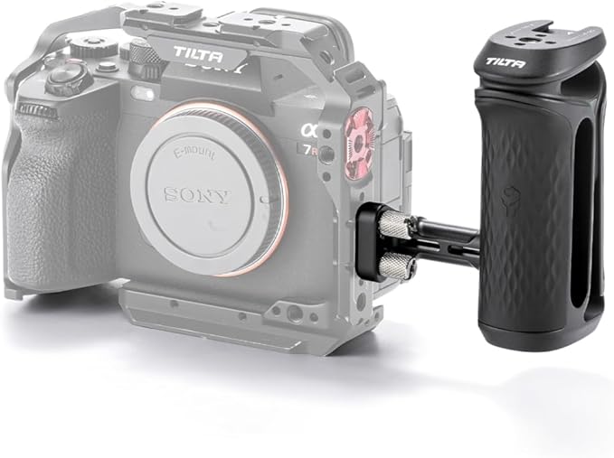 Tilta Xeno Side Handle for Filmmakers & Cameras - Black | Secure Connection & Helps Prevent Rotation | Adjustable Height | Textured Silicone Grip | Convenient Assembly (Dual 1/4″-20)