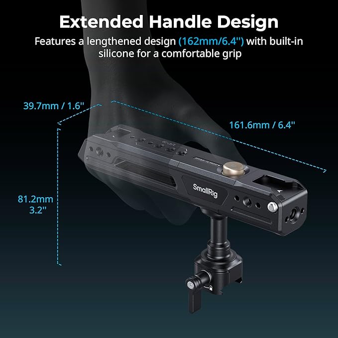 SmallRig Rotating Top Handle with NATO Clamp, Lightweight NATO Top Handle for Camera Cage, Maximum Capacity 15KG, One-Key Rotation 360°, with Cold Shoe Mount & 1/4''-20 Threaded Holes - 4152