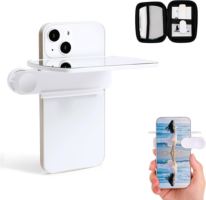 Weseecase Mirror Reflection Clip, Adjustable Mirror Effect Lens, Camera Mirror-Reflection Clip Kit for All Smartphone, Easy HD Glass-Mirror Clip-on Design for Travel & Selfie Photography (White)