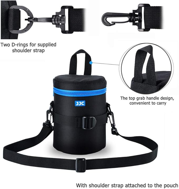JJC Camera Lens Pouch Case for Canon EF 50mm f1.2 EF 24-70mm EF 70-300mm Tamron SP 70-300mm & More, Zipper Polyester Lens Protective Bag with Interior Size 3.9x6.5”