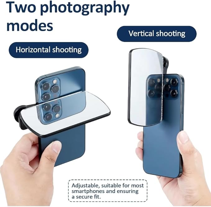 Smartphone Camera Mirror Reflection Clip Kit, Horizontal Vertical Mirror Clips, High Reflectivity Mobile Phone Mirror for All Smartphone