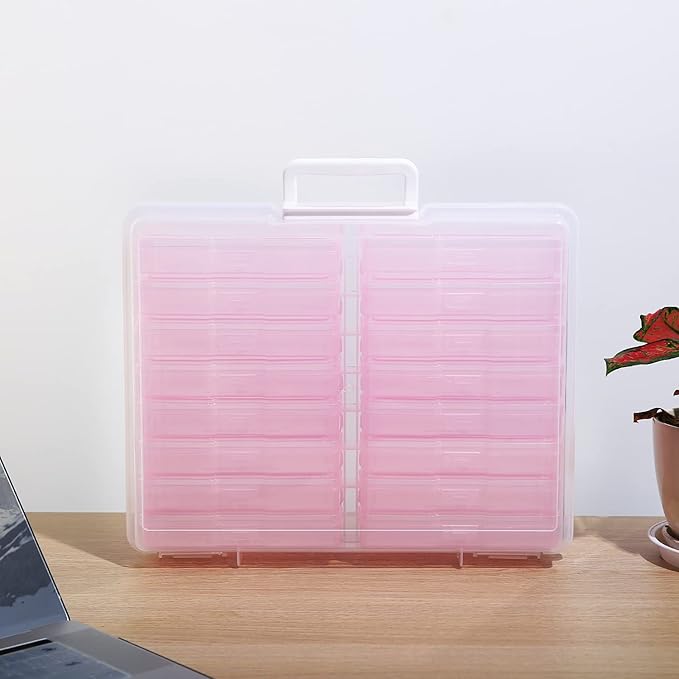 Naivees 4" x 6" Photo Storage Case with Handle, 16 Inner Photo Organizer Keeper, Extra Large Storage Picture Boxes, Seed Storage, Transparent Craft Keeper (Purple)