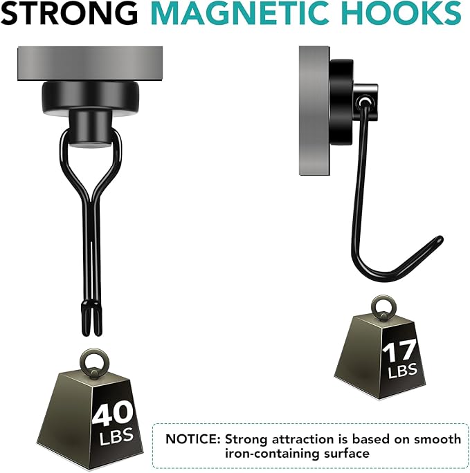 DIYMAG Black Magnetic Hooks, 40LBS Strong Magnetics Heavy Duty 2026 Cruise Cabin Ship Essentials Magnet Hook with Metal Hanger for Hanging Refrigerator Home Kitchen Office, 8Pack