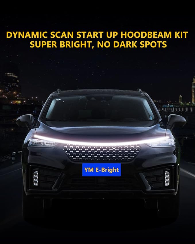 YM E-Bright Exterior Led Lights for Car Hood Light Strip Waterproof Dynamic Scan Start Up Hoodbeam Kit Neon Knight Rider Led Scanner Daytime Running Lights for Cars,Truck,SUV,12V White 79inch,1 Set