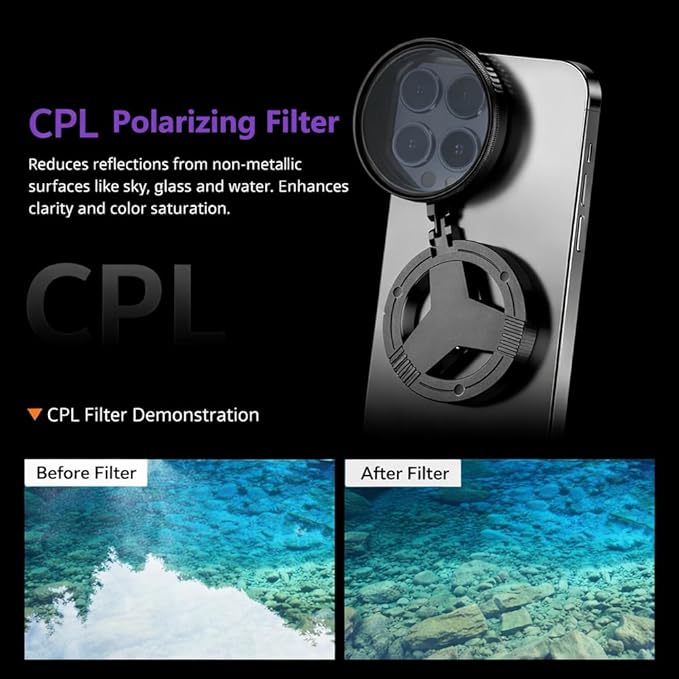 Anti-Glare Magnetic Phone Filter, 52mm CPL + Star & Polarizing Camera Filter, HD Foldable Portable Magnetic Lens Attachment for iPhone, Samsung & Android (2)
