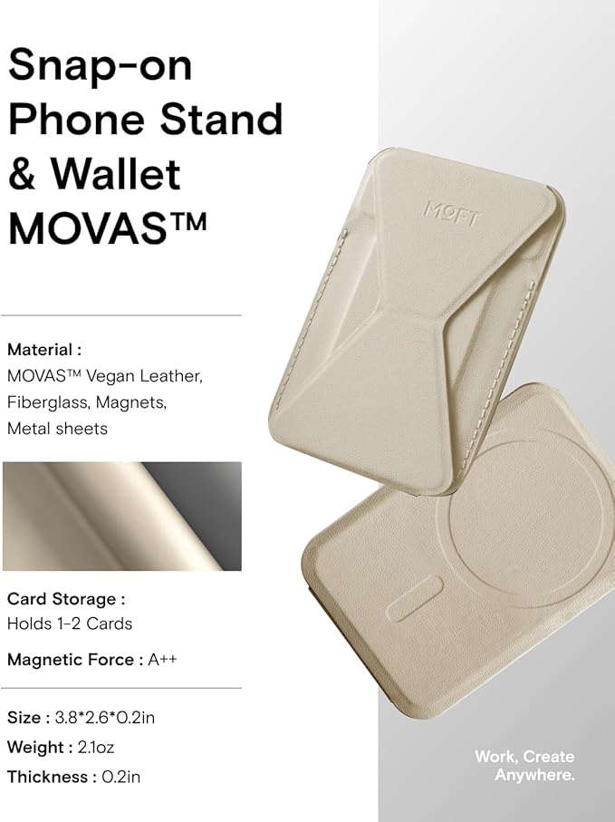 MOFT Magnetic Wallet Stand Compatible with iPhone 17/16/15/14/13/12 Series, Angle Adjustment & Magsafe Compatible MOVAS Phone Stand,Earthen Beige