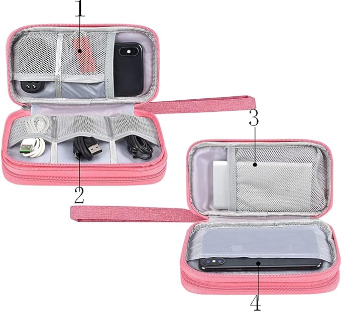 Electronics Accessories Case, Universal Electronics Accessories Organizer Pouch Bag, Waterproof Portable Cable Organizer Bag, Travel Gear Carry Bag for Cord, Charger, Flash Drive, Phone,SD Card,Pink