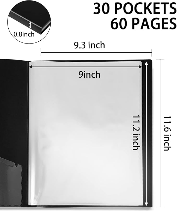 Binder with Plastic Sleeve 4 Pack 8.5"x11" Demo Book Black Portfolio Folder with Protective Film 30 Pockets 60 Page Capacity